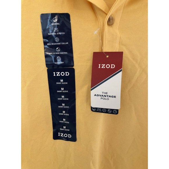 Izod the Advantage Polo Yellow Short Sleeve Collared Polo Blue Accents Men's Med - Picture 2 of 5